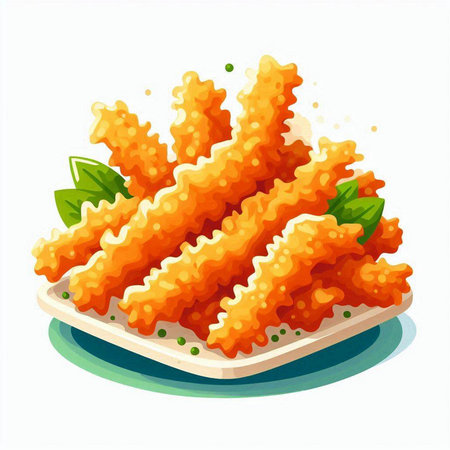 Illustration of fried macaroni on plate isolated on white backgroundのイラスト素材