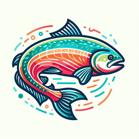 Colorful salmon fish isolated on white background. Vector illustration in flat style.のイラスト素材