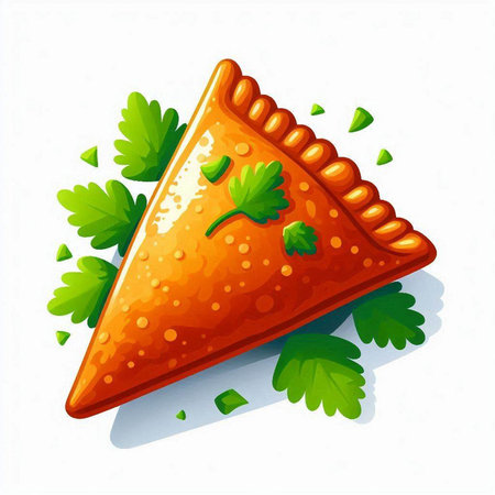 Illustration of a slice of pie with parsley on a white backgroundのイラスト素材