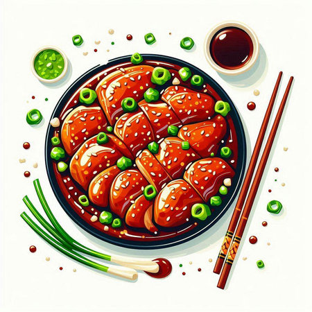 Japanese food. Sashimi with vegetables and soy sauce. Vector illustrationのイラスト素材
