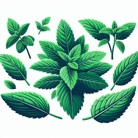Set of mint leaves. Isolated on white background. Vector illustration.のイラスト素材