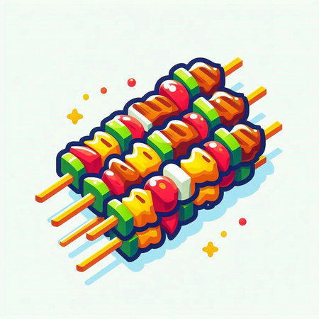 Illustration of shish kebab on skewers on a white backgroundのイラスト素材