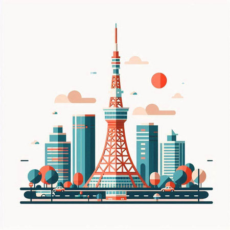 Eiffel tower in Paris, France. Vector illustration in flat styleのイラスト素材
