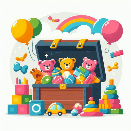 Vector illustration of a set of toys for children in a box.のイラスト素材