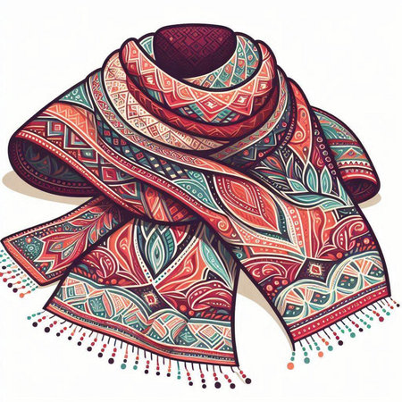 Vector illustration of a scarf in ethnic style on a white background.のイラスト素材