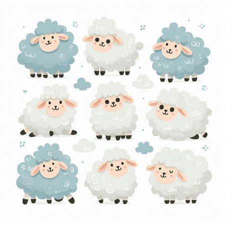 Sheep. Set of cute cartoon sheeps. Vector illustration.のイラスト素材