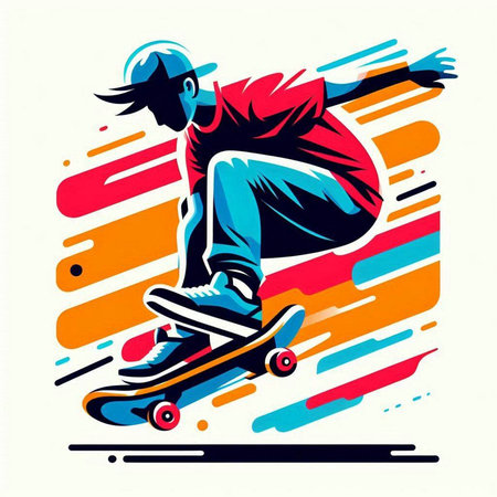 Skateboarder riding on a skateboard. Vector illustration.のイラスト素材