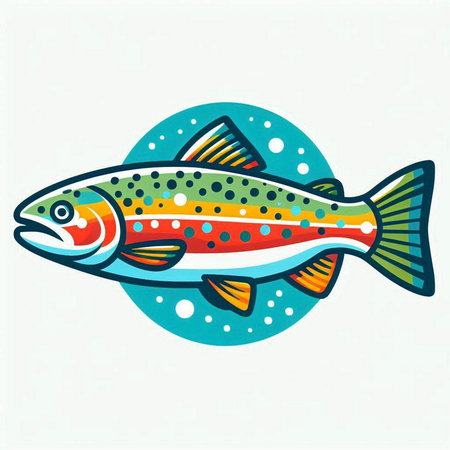 Rainbow trout. Vector illustration. Isolated on white background.のイラスト素材