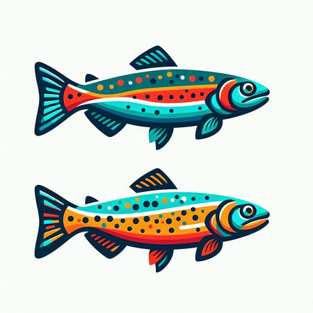 Vector illustration of rainbow trout on white background. Hand drawn style.のイラスト素材