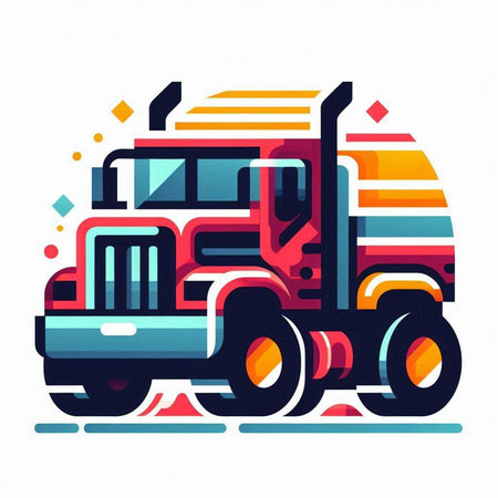 Truck on the road. Colorful vector illustration on white background.のイラスト素材