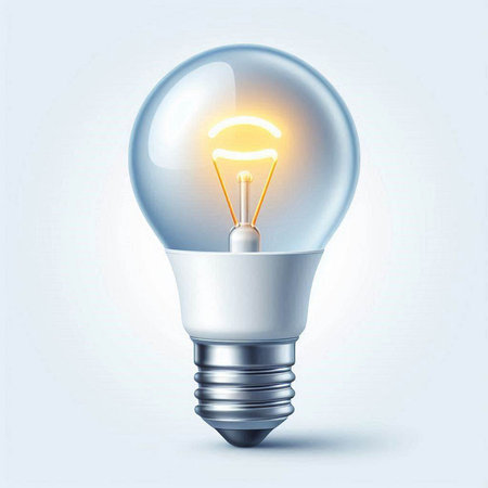 Lightbulb with a glowing yellow light bulb on a blue backgroundのイラスト素材