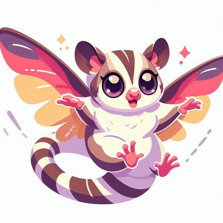 Cute cartoon sugar glider with wings and wings. Vector illustration.のイラスト素材