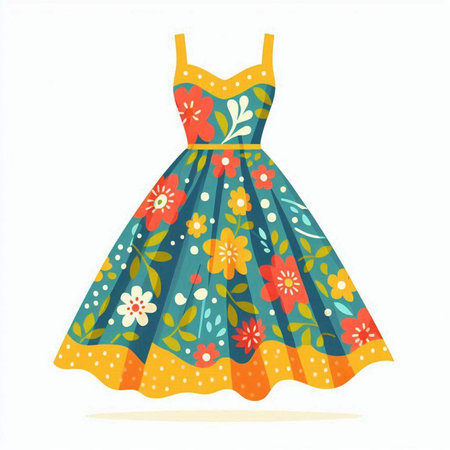 Fashionable woman's dress with floral pattern. Vector illustration.のイラスト素材