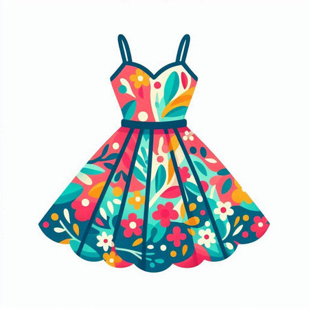 Illustration of a cute dress with floral pattern on a white backgroundのイラスト素材