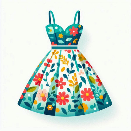 Illustration of a cute dress with floral pattern on a white backgroundのイラスト素材