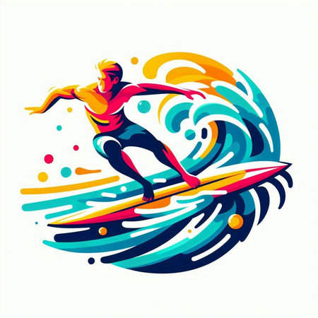 Surfer on the wave. Vector illustration of a man surfing.のイラスト素材