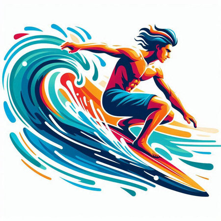 Surfer on surfboard. Vector illustration of a man surfing.のイラスト素材