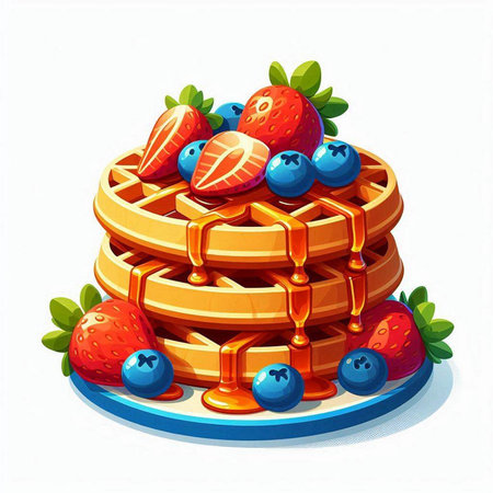 Illustration of a cake with strawberries and blueberries on a white backgroundのイラスト素材