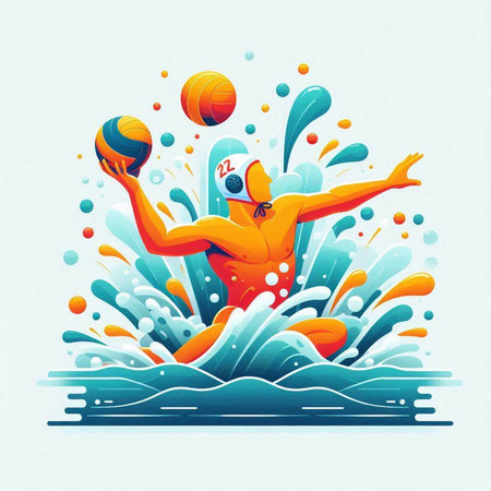 Water polo player. Water polo player with ball. Vector illustrationのイラスト素材