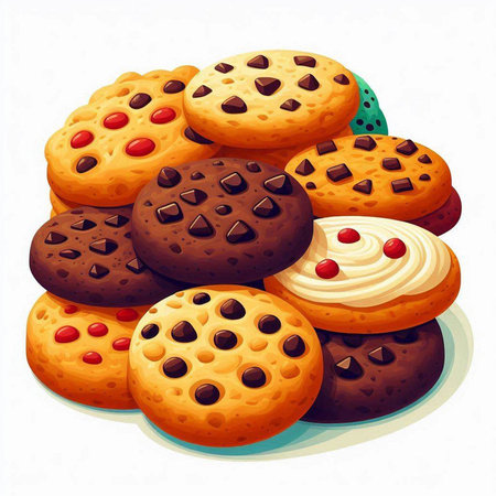 Illustration of chocolate chip cookies on a white background. Vector illustration.のイラスト素材