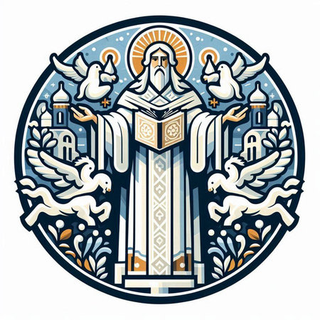 Cross of Jesus Christ in front of the church. Vector illustration.のイラスト素材