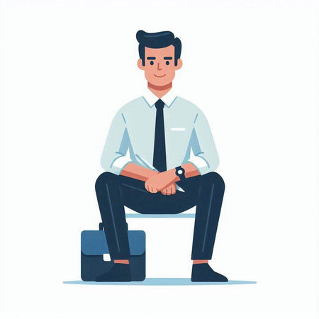 Businessman sitting on chair. Male character in flat style. Vector illustrationのイラスト素材