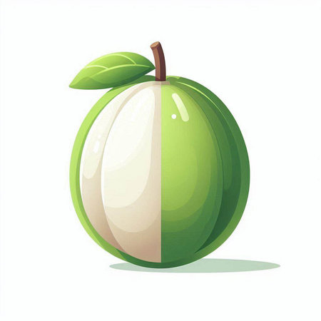 Illustration of a green apple with leaves isolated on a white backgroundのイラスト素材