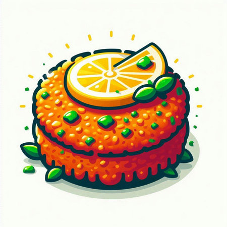 Vector illustration of a slice of orange on top of a cake.のイラスト素材