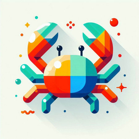 Crab colorful icon with long shadow on white background, flat designのイラスト素材