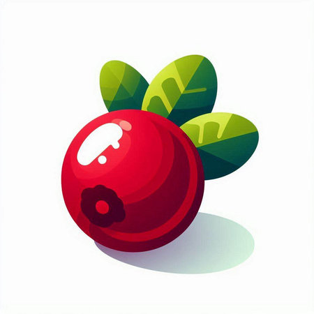 Cranberry vector illustration. Ripe red berry with green leaves.のイラスト素材