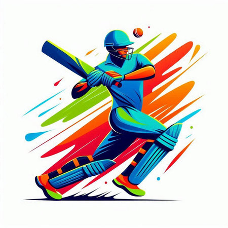 Cricket player in action with bat and ball. Vector illustration.のイラスト素材