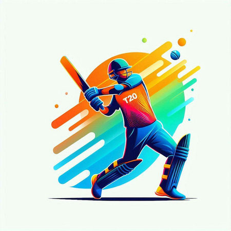 Cricket player in action, vector illustration. Colorful background.のイラスト素材