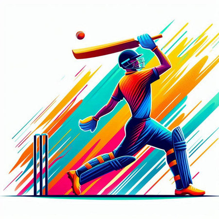 Cricket player batsman hitting the ball with a bat. Vector illustrationのイラスト素材