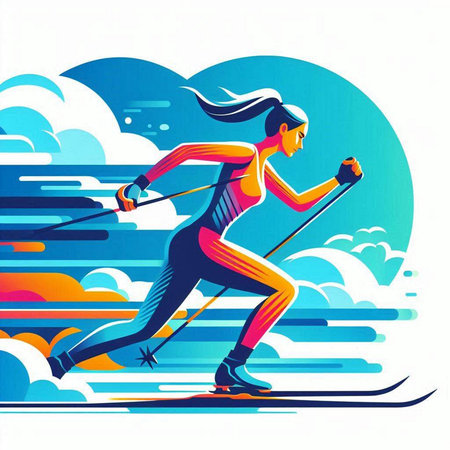 Woman skiing in the mountains. Sport and recreation. Vector illustration.のイラスト素材
