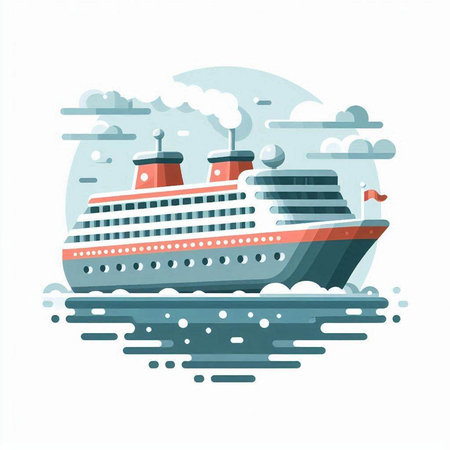 Cruise ship in the sea. Vector flat illustration on white background.のイラスト素材