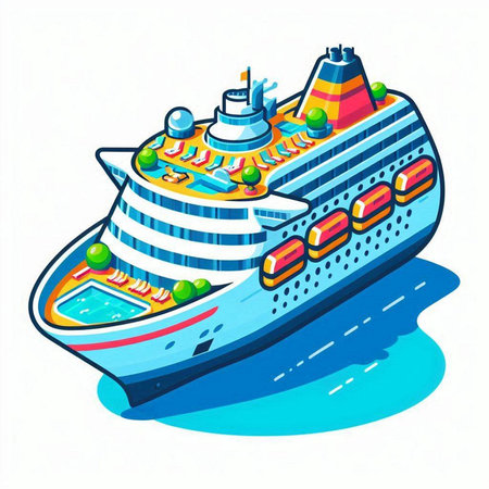Cruise ship isolated on a white background. Vector cartoon illustration.のイラスト素材