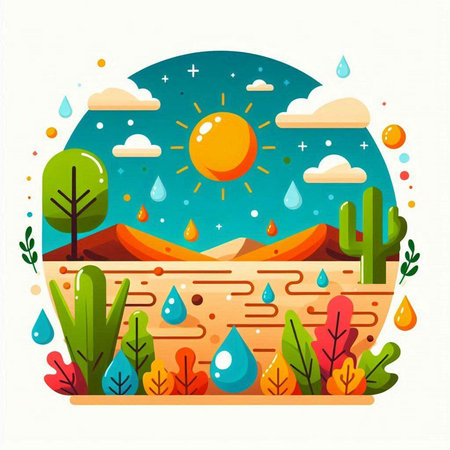 Landscape with mountains and cactuses. Flat vector illustration.のイラスト素材