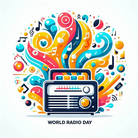 World Radio Day. Vector Illustration with Colorful Music Symbols.のイラスト素材