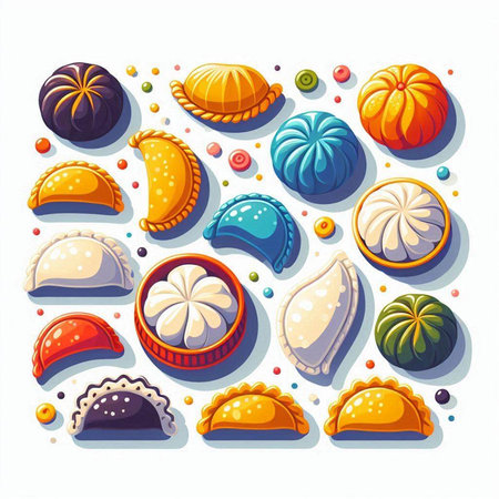 Vector set of cartoon dumplings. Isolated on white background.のイラスト素材