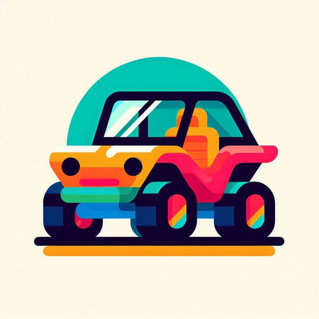 Colorful car on the road. Vector illustration in flat style.のイラスト素材