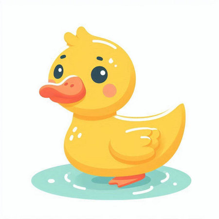 Cute yellow rubber duck in water. Vector illustration isolated on white background.のイラスト素材