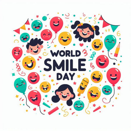 World Smile Day greeting card, poster or banner template. Vector illustration.のイラスト素材