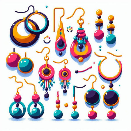 Jewelry set. Colorful earrings and pendants. Vector illustrationのイラスト素材