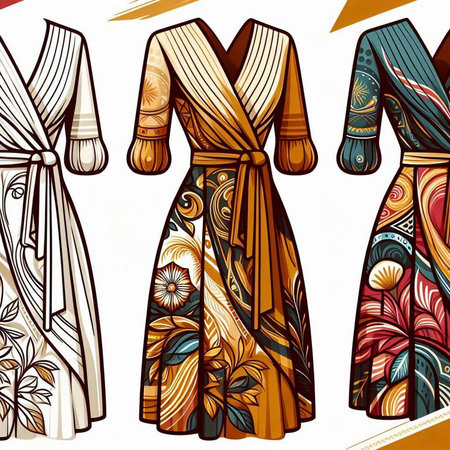 Set of women's dresses with ornaments. Vector illustration.のイラスト素材
