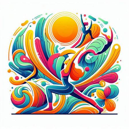 Abstract vector illustration of a girl in yoga pose on colorful background.のイラスト素材