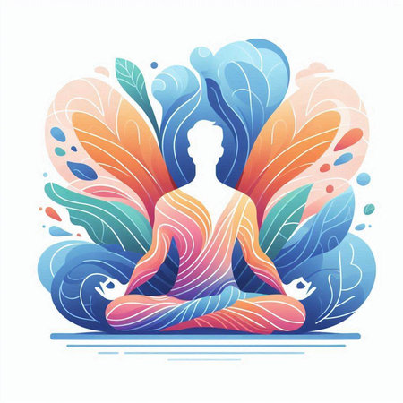 Yoga in the lotus position. Colorful vector illustration.のイラスト素材