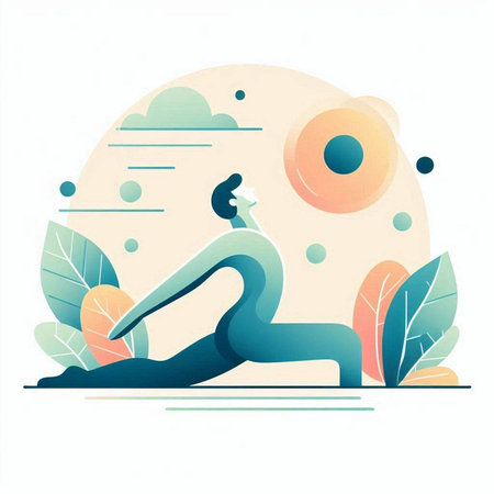 Yoga pose in the forest, vector illustration. Flat style.のイラスト素材