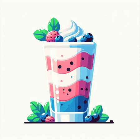 Blueberry milkshake with whipped cream and fresh berries. Vector illustration.のイラスト素材
