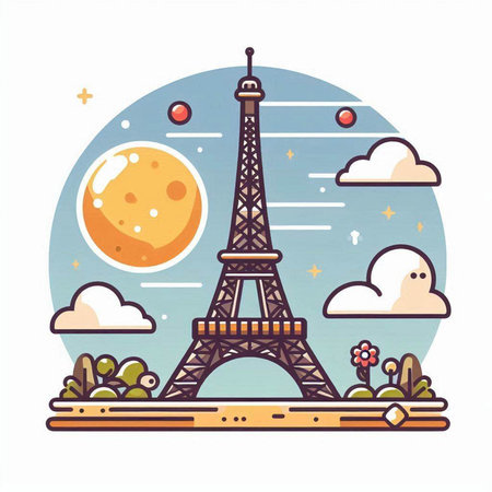 Eiffel tower in Paris, France. Vector illustration in flat styleのイラスト素材