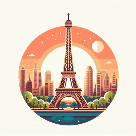 Eiffel Tower in Paris, France. Vector illustration in flat styleのイラスト素材